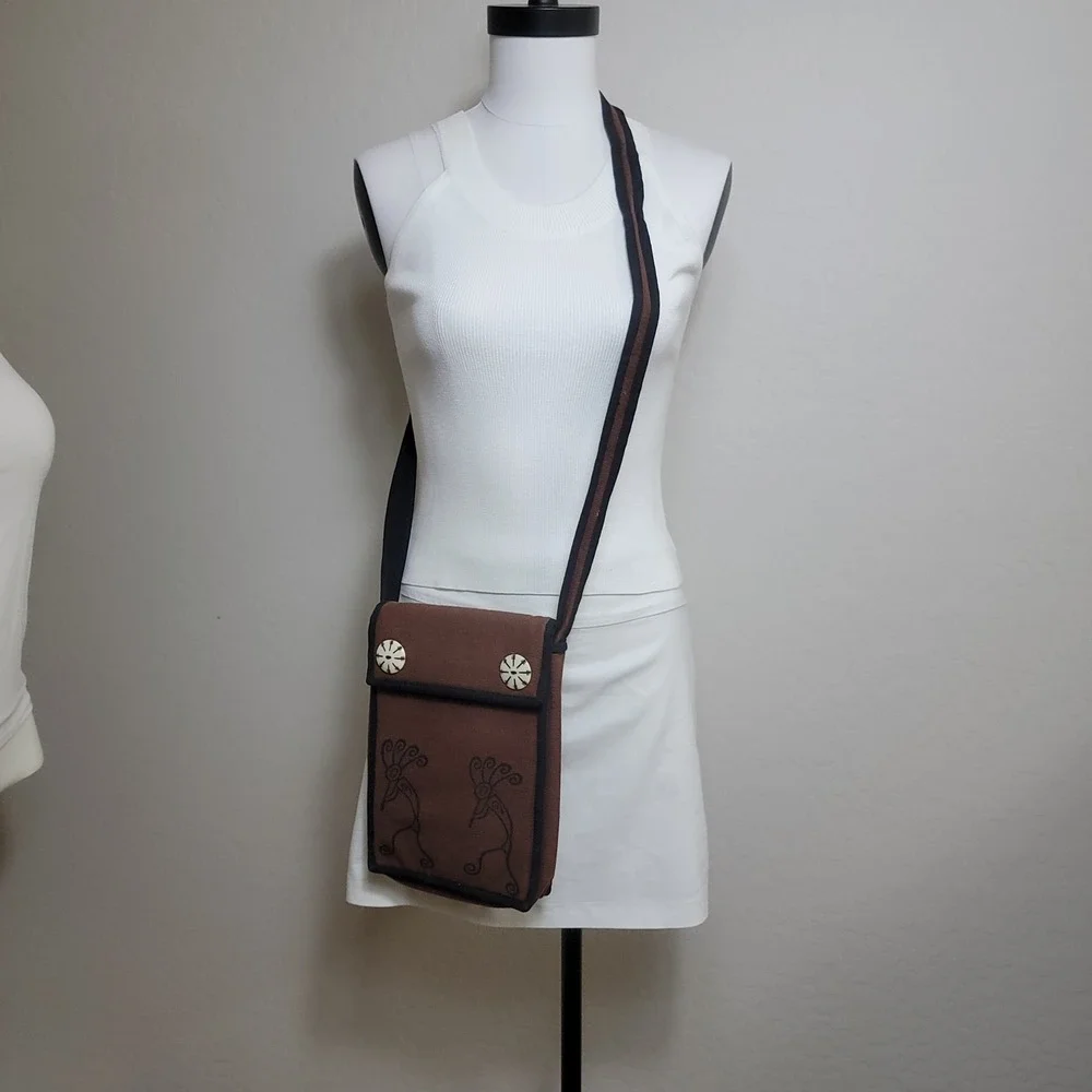 Crossbody Bag Women Small Brown Kokopelli Cotton Southwest Quilted Travel Tribal